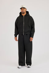 Scuba Zip Through Boxy Hoodie & Baggy Fit Trouser - Black