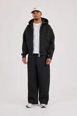 Scuba Zip Through Boxy Hoodie & Baggy Fit Trouser - Black