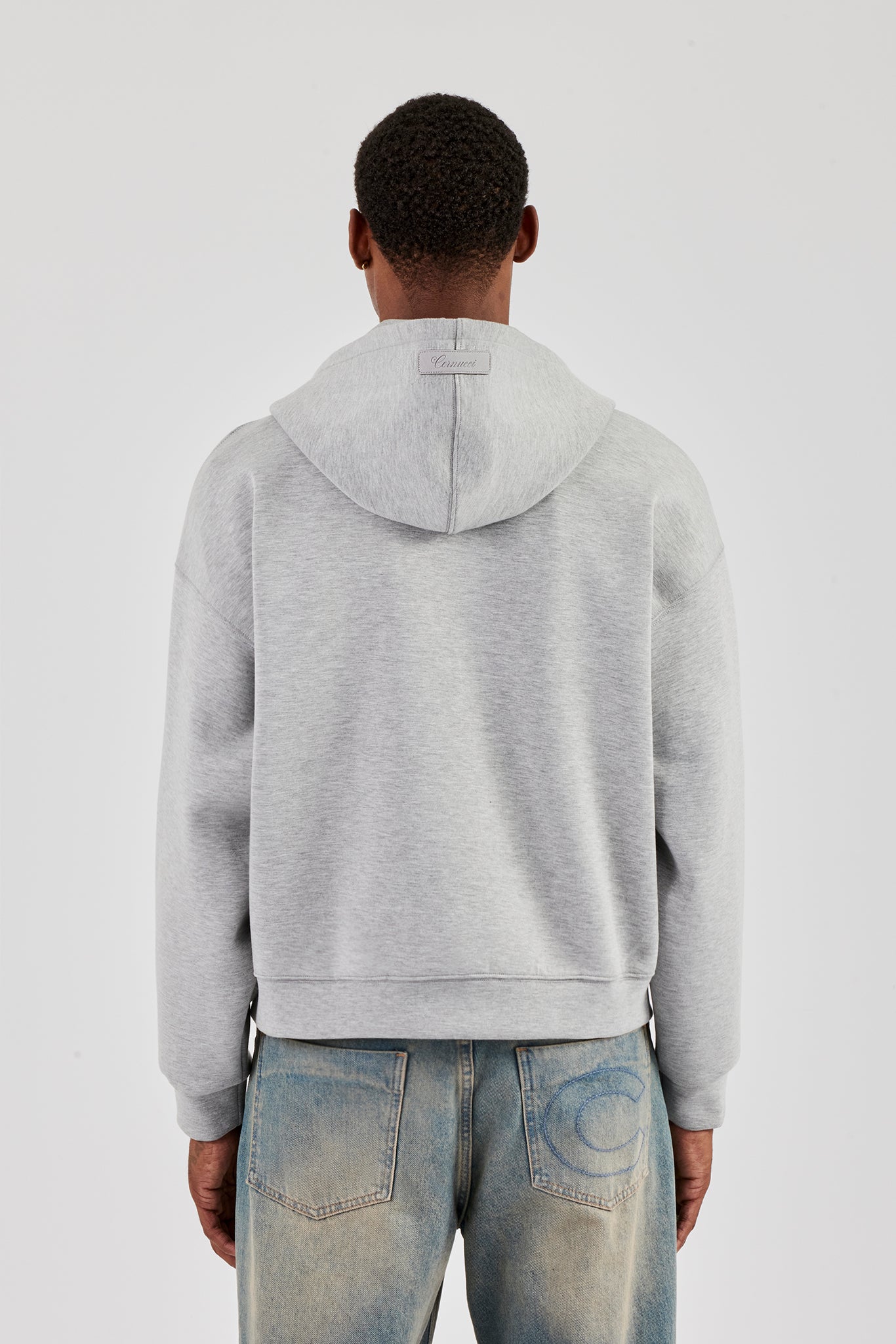 Scuba Zip Through Boxy Hoodie - Grey