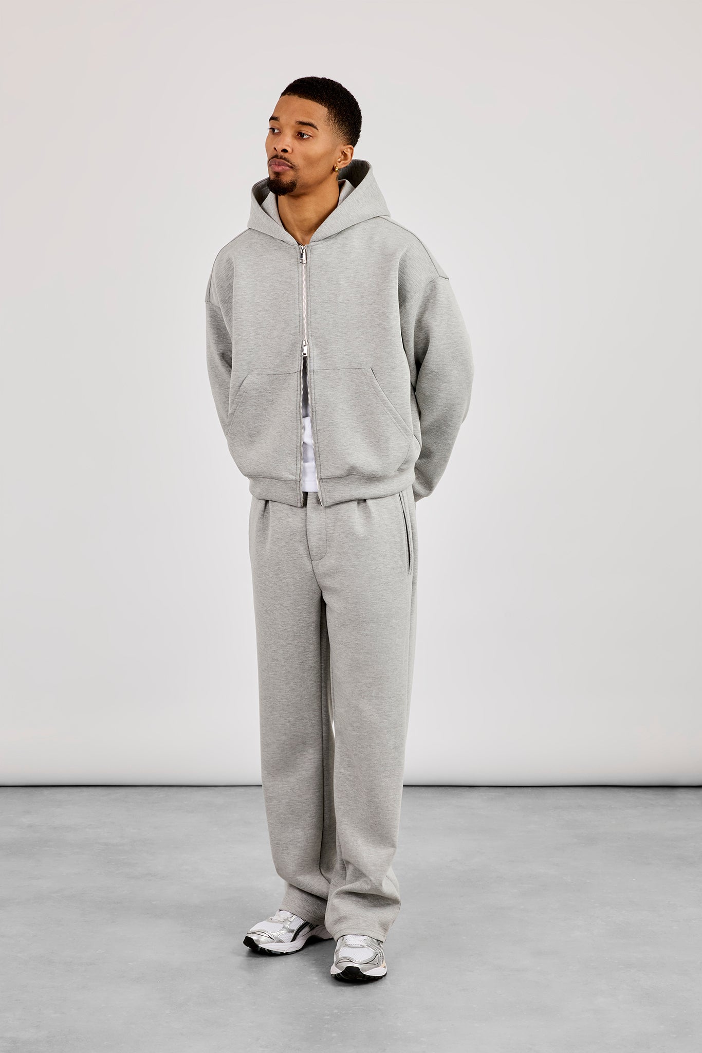 Scuba-Kapuzenpullover mit Reißverschluss und bequeme Scuba-Hose – Grau