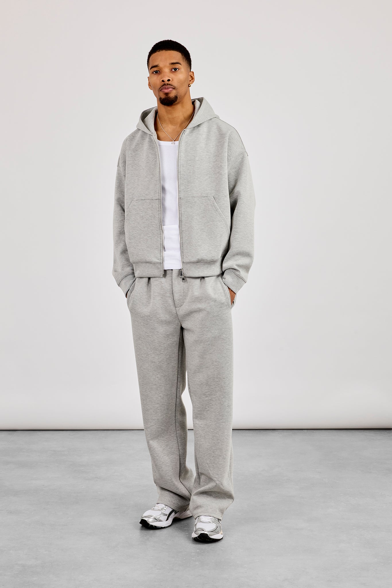 Scuba Zip Through Boxy Hoodie & Relaxed Trouser - Grey