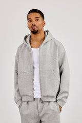 Boxy-Hoodie aus Scuba mit durchgehendem Reißverschluss - Grau