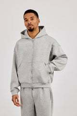 Boxy-Hoodie aus Scuba mit durchgehendem Reißverschluss - Grau