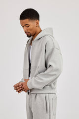 Boxy-Hoodie aus Scuba mit durchgehendem Reißverschluss - Grau