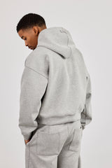 Boxy-Hoodie aus Scuba mit durchgehendem Reißverschluss - Grau