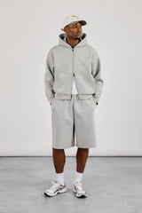 Scuba Zip Through Boxy Hoodie & Jort - Grey