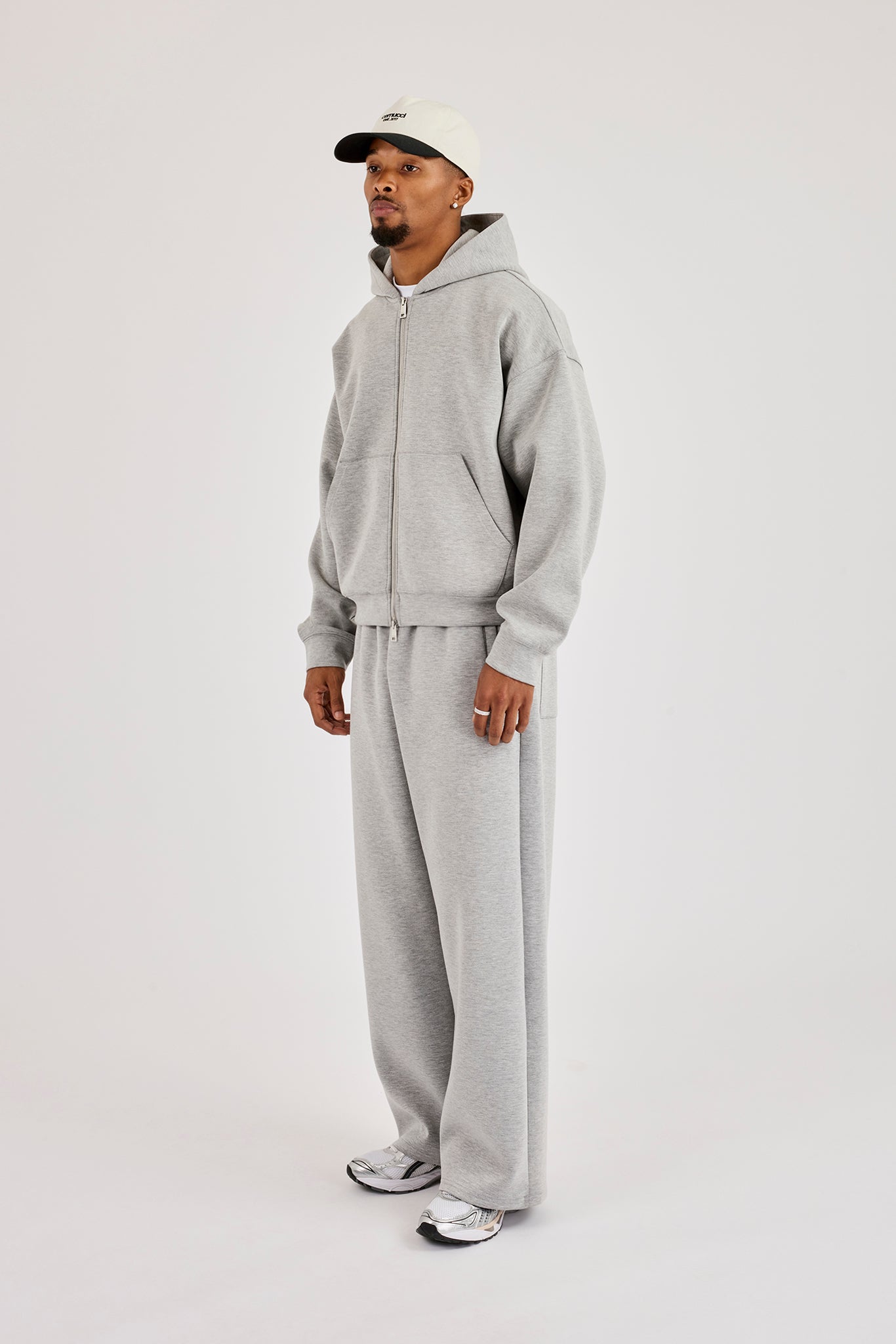 Scuba Zip Through Boxy Hoodie - Grey