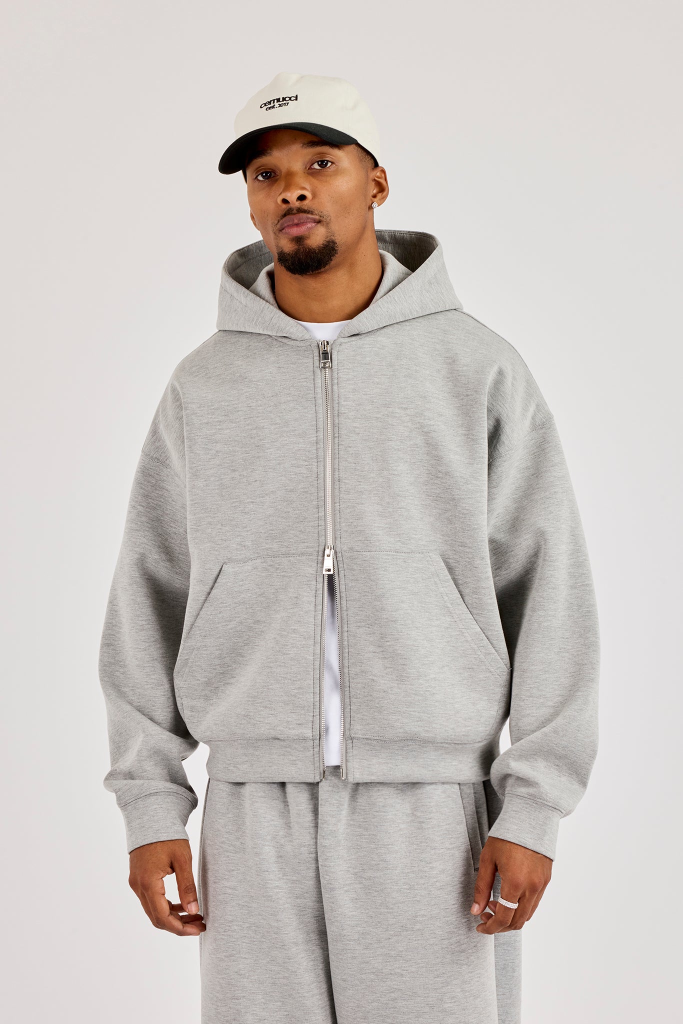 Scuba Zip Through Boxy Hoodie - Grey