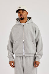 Scuba Zip Through Boxy Hoodie - Grey