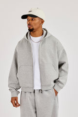 Scuba Zip Through Boxy Hoodie - Grey
