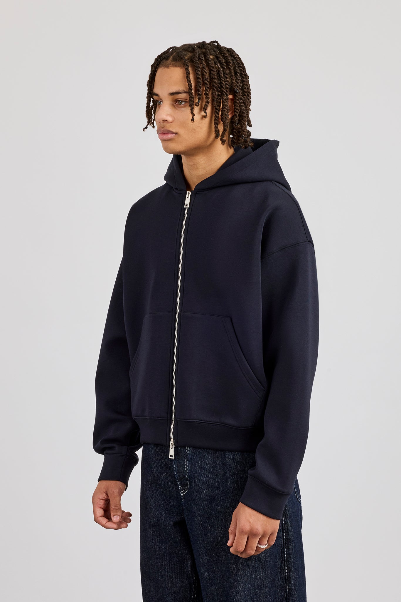 Scuba Zip Through Boxy Hoodie - Marineblau