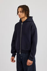 Scuba Zip Through Boxy Hoodie - Marineblau