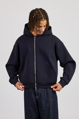 Scuba Zip Through Boxy Hoodie - Marineblau