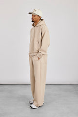 Scuba Zip Through Boxy Hoodie & Baggy Fit Trouser - Stone