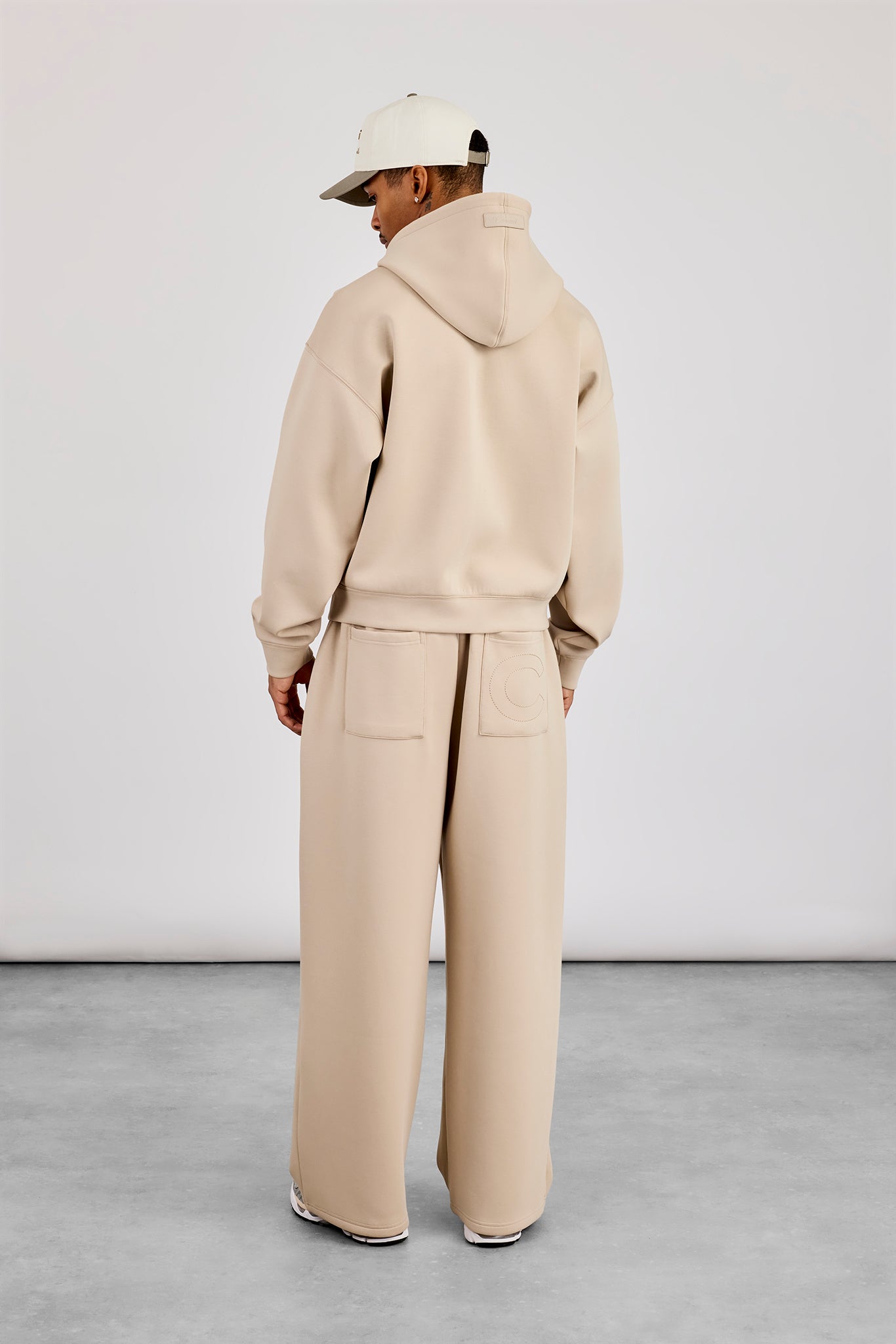 Scuba Zip Through Boxy Hoodie & Baggy Fit Trouser - Stone