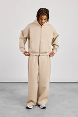 Scuba Zip Through Boxy Hoodie & Baggy Fit Trouser - Stone