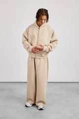 Scuba Zip Through Boxy Hoodie & Baggy Fit Trouser - Stone