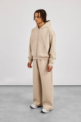 Scuba Zip Through Boxy Hoodie & Baggy Fit Trouser - Stone