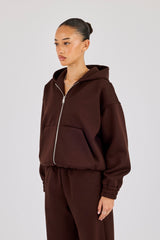 Scuba Zip Through Hoodie - Chocolate