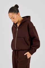 Scuba Zip Through Hoodie - Chocolate