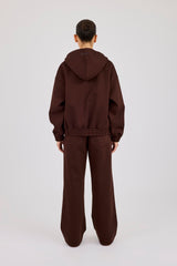 Scuba Zip Through Hoodie & Wide Leg Jogger - Chocolate
