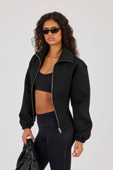 Scuba Cinched Zip Through Jacket - Black