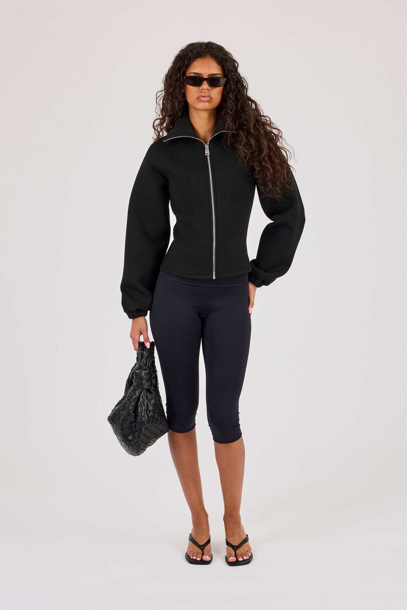 Scuba Cinched Zip Through Jacket - Black