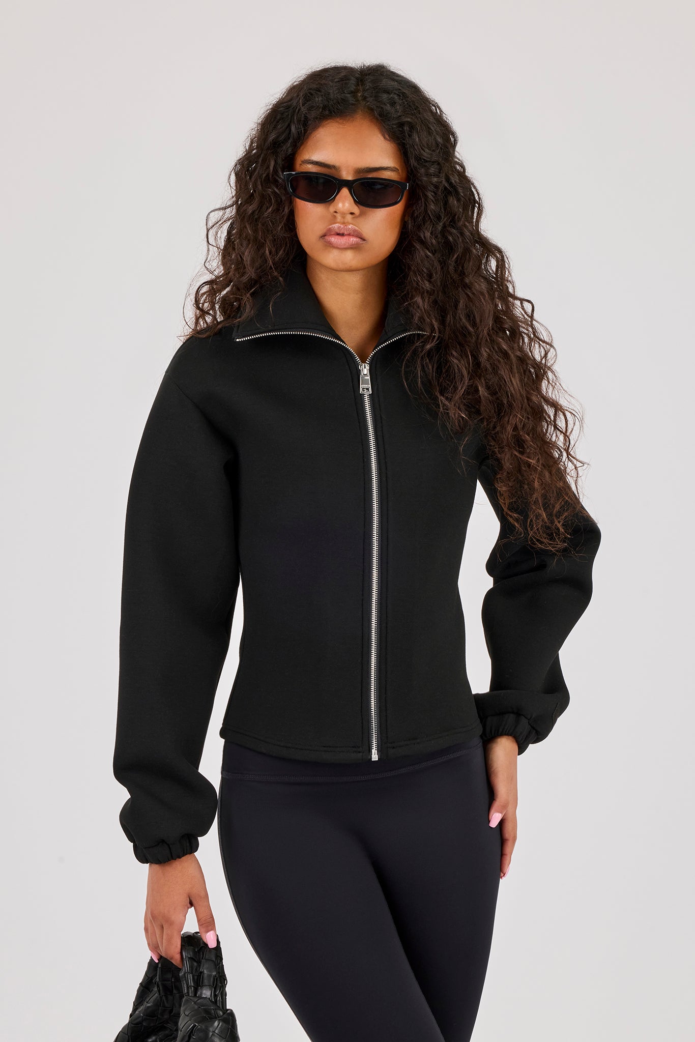 Scuba Cinched Zip Through Jacket - Black