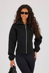 Scuba Cinched Zip Through Jacket - Black