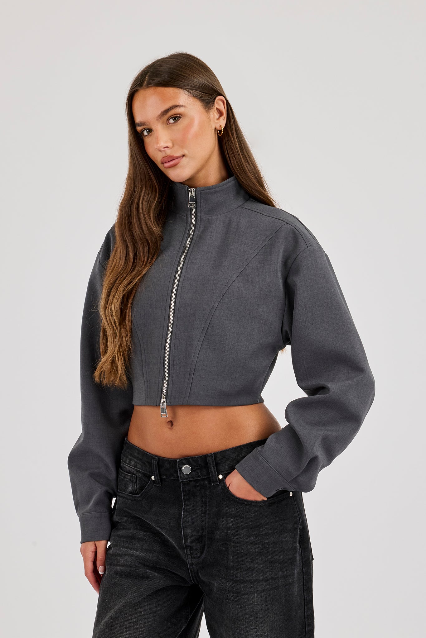 Jacke mit gewebten Nahtdetails – Anthrazit