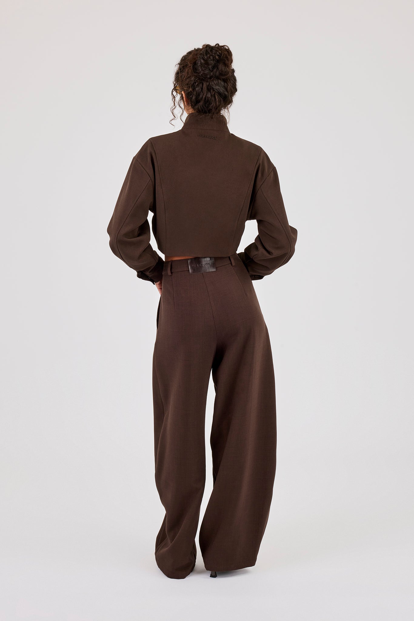 Woven Seam Detail Jacket & Double Pleat Barrel Leg Trouser - Chocolate