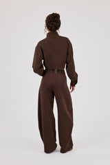 Woven Seam Detail Jacket & Double Pleat Barrel Leg Trouser - Chocolate