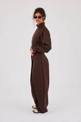 Woven Seam Detail Jacket & Double Pleat Barrel Leg Trouser - Chocolate