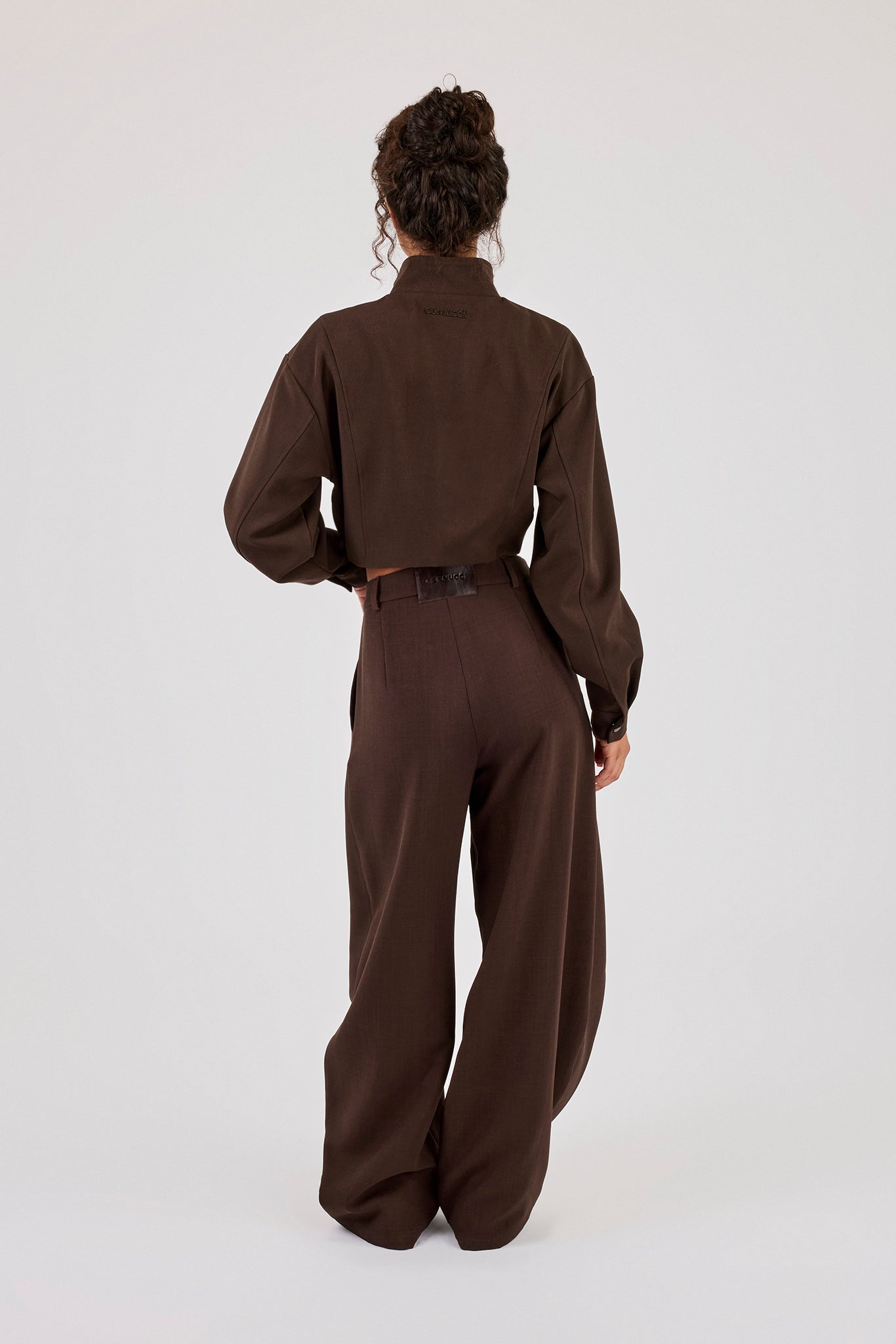 Woven Seam Detail Jacket & Double Pleat Barrel Leg Trouser - Chocolate