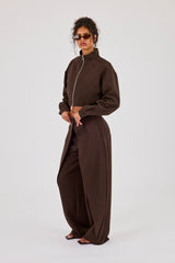 Woven Seam Detail Jacket & Double Pleat Barrel Leg Trouser - Chocolate