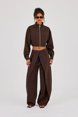 Woven Seam Detail Jacket - Chocolate