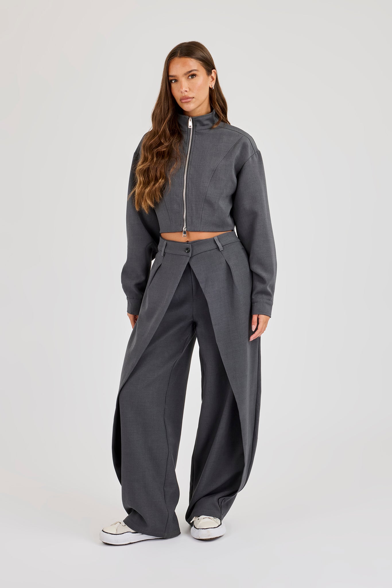 Woven Seam Detail Jacket - Charcoal