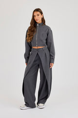 Woven Seam Detail Jacket - Charcoal