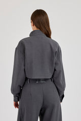Woven Seam Detail Jacket - Charcoal