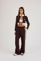 Super Crop Funnel Neck Taping Track Top & Wide Leg Track Pant - Chocolate