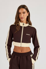 Super Crop Funnel Neck Taping Track Top - Chocolate