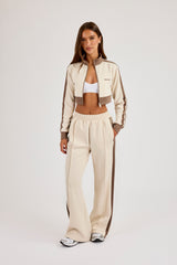 Super Crop Funnel Neck Taping Track Top & Wide Leg Track Pant - Off White