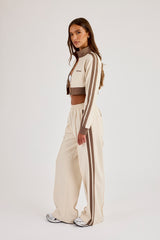 Super Crop Funnel Neck Taping Track Top & Wide Leg Track Pant - Off White