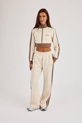 Super Crop Funnel Neck Taping Track Top - Off White