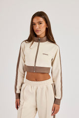 Super Crop Funnel Neck Taping Track Top - Off White