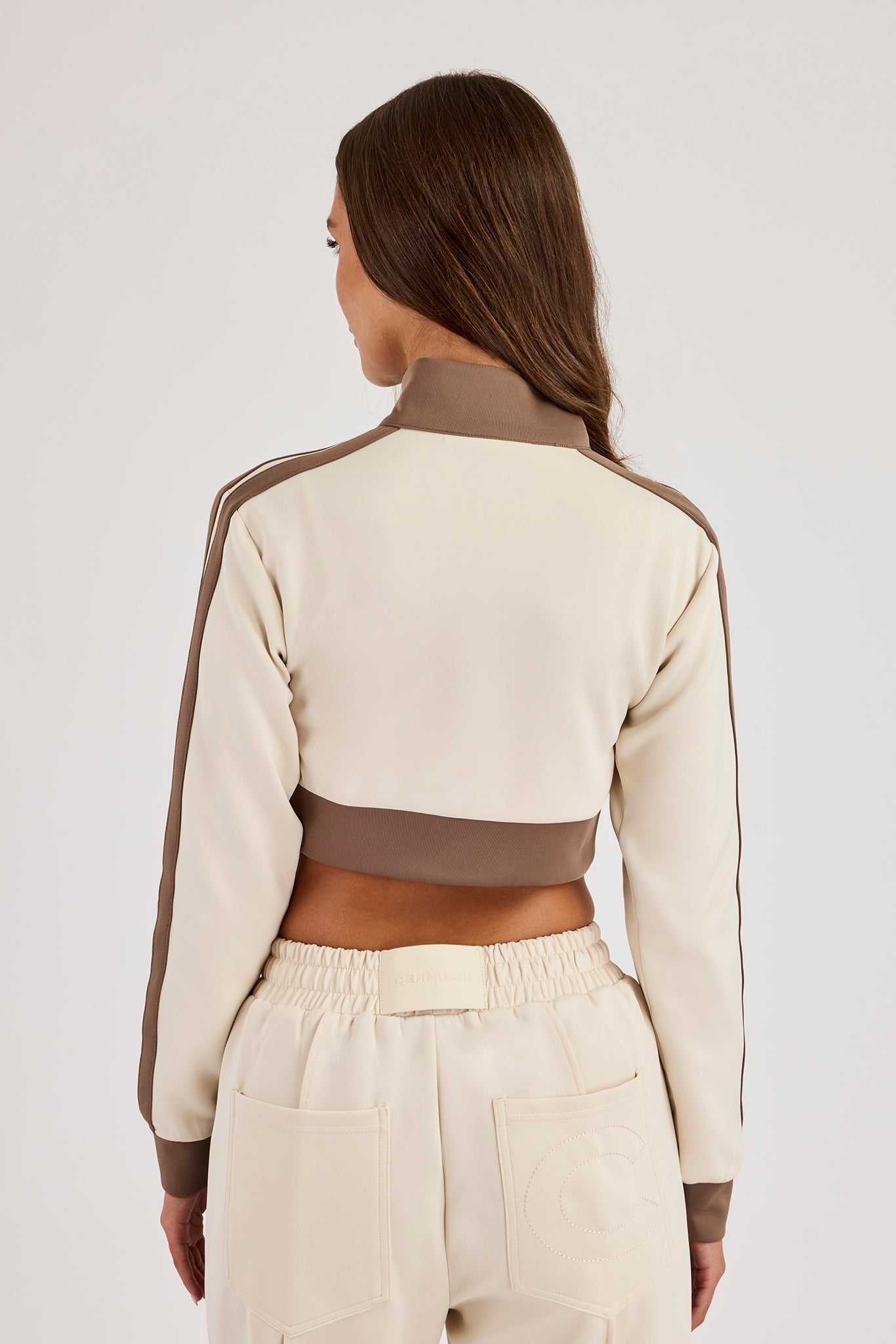 Super Crop Funnel Neck Taping Track Top - Off White