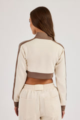 Super Crop Funnel Neck Taping Track Top - Off White