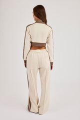 Super Crop Funnel Neck Taping Track Top & Wide Leg Track Pant - Off White