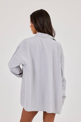 Check Print Oversized Shirt - Baby Blue