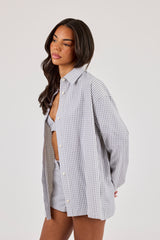 Check Print Oversized Shirt - Baby Blue